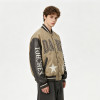 Towel Embroidery Applique Screen Print Washed Jacket | Vintage Khaki Varsity Jacket | Streetwear Manufacturer