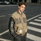 Towel Embroidery Applique Screen Print Washed Jacket | Vintage Khaki Varsity Jacket | Streetwear Manufacturer