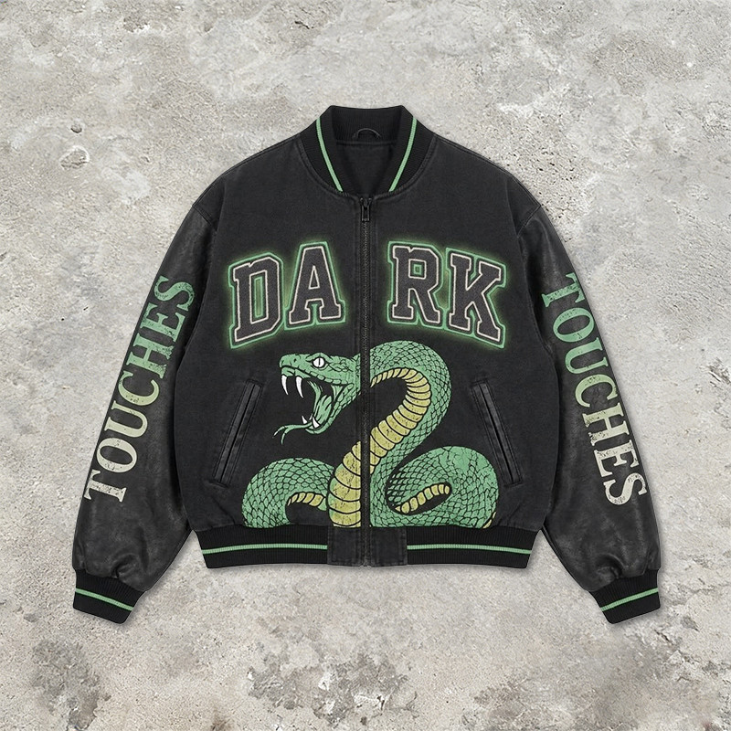 Distressed Washed Patchwork Screen Print Applique Jacket
