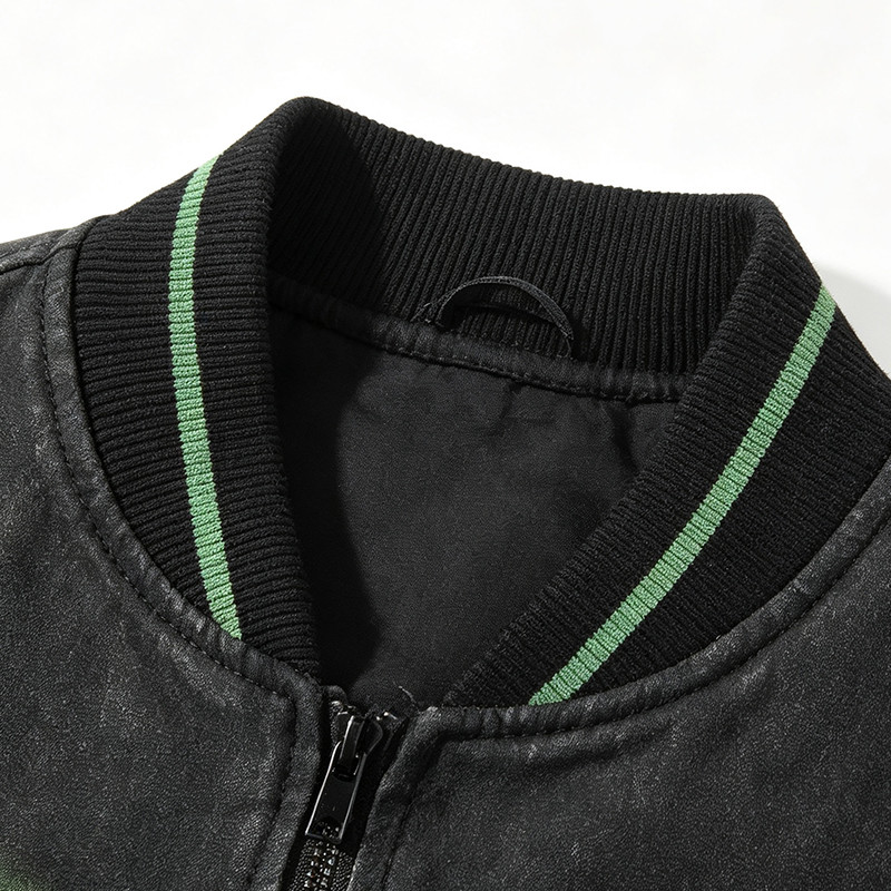 Distressed Washed Patchwork Screen Print Applique Jacket