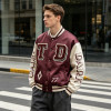 Towel Embroidery Applique Embroidery Screen Print Jacket | Burgundy Satin Vintage Varsity Jacket | OEM Streetwear