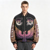 Distressed Washed Patchwork Applique Screen Print Jacket | Vintage Eagle Varsity Jacket | Custom Streetwear