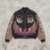 Distressed Washed Patchwork Applique Screen Print Jacket | Vintage Eagle Varsity Jacket | Custom Streetwear