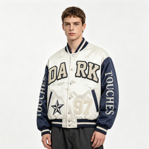 Screen Print Patchwork Towel Embroidery Applique Jacket | Vintage Star Letter Varsity Jacket | Custom Streetwear