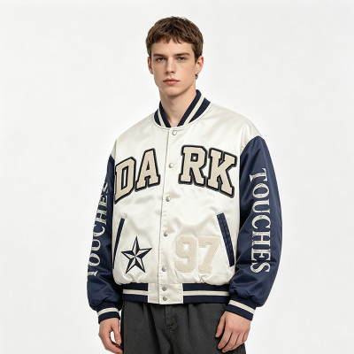 Screen Print Patchwork Towel Embroidery Applique Jacket | Vintage Star Letter Varsity Jacket | Custom Streetwear