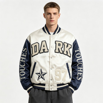 Screen Print Patchwork Towel Embroidery Applique Jacket | Vintage Star Letter Varsity Jacket | Custom Streetwear