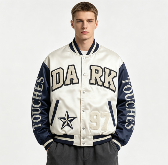 Screen Print Patchwork Towel Embroidery Applique Jacket | Vintage Star Letter Varsity Jacket | Custom Streetwear