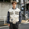 Screen Print Patchwork Towel Embroidery Applique Jacket | Vintage Star Letter Varsity Jacket | Custom Streetwear