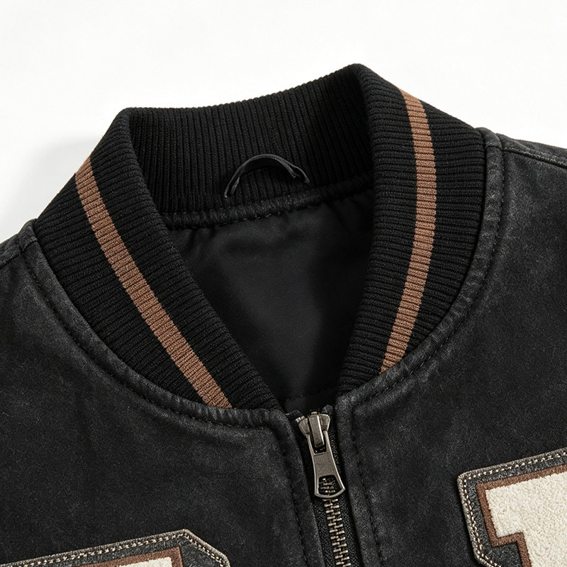 Washed Patchwork Towel Embroidery Applique Screen Print Jacket