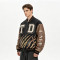 Washed Patchwork Towel Embroidery Applique Screen Print Jacket | PU Sleeve Tiger Stripe Retro Baseball Jacket | Streetwear Manufacturer