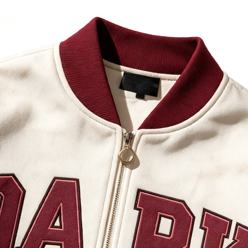 Washed Applique Screen Print Varsity Jacket