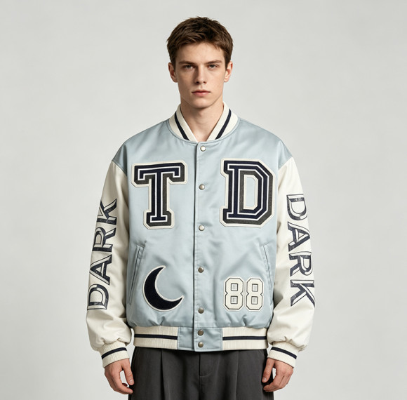 Towel Embroidery Applique Screen Print Patchwork Jacket | Vintage Baseball Varsity Jacket | OEM Streetwear