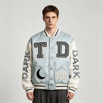 Towel Embroidery Applique Screen Print Patchwork Jacket | Vintage Baseball Varsity Jacket | OEM Streetwear