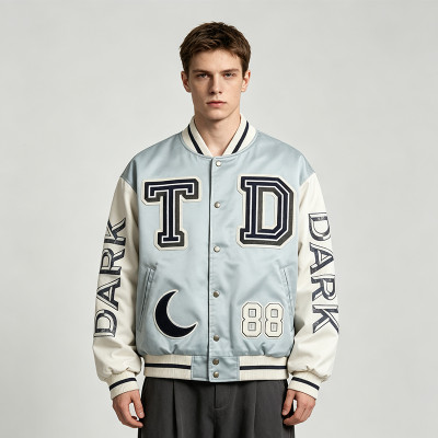 Towel Embroidery Applique Screen Print Patchwork Jacket | Vintage Baseball Varsity Jacket | OEM Streetwear