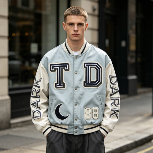 Towel Embroidery Applique Screen Print Patchwork Jacket | Vintage Baseball Varsity Jacket | OEM Streetwear