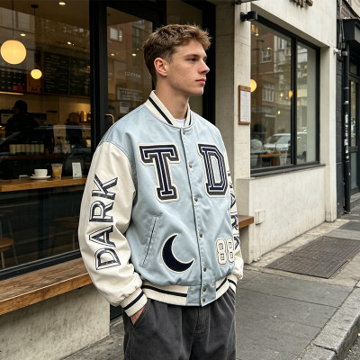 Towel Embroidery Applique Screen Print Patchwork Jacket | Vintage Baseball Varsity Jacket | OEM Streetwear