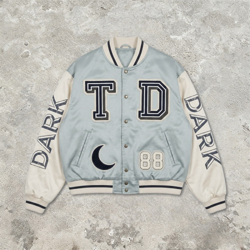 Towel Embroidery Applique Screen Print Patchwork Jacket | Vintage Baseball Varsity Jacket | OEM Streetwear