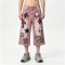 Washed Distressed Abrade Applique Capri Pants | Spray Dye Screen Print Rivet Decor | OEM Streetwear
