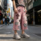 Washed Distressed Abrade Applique Capri Pants | Spray Dye Screen Print Rivet Decor | OEM Streetwear