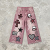 Washed Distressed Abrade Applique Capri Pants | Spray Dye Screen Print Rivet Decor | OEM Streetwear