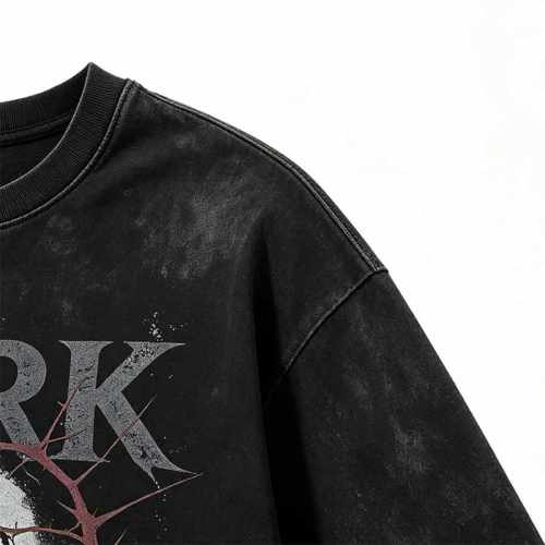 Custom 100% Cotton Vintage Streetwear T-Shirt — Washed with Splicing & Screen Print