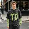 Custom 100% Cotton Vintage Streetwear T-Shirt — Washed with Splicing & Screen Print