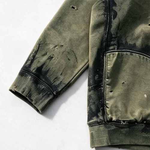 Custom 100% Cotton 380GSM Distressed Vintage Streetwear Hoodie — Spray Dye & Ripped Details