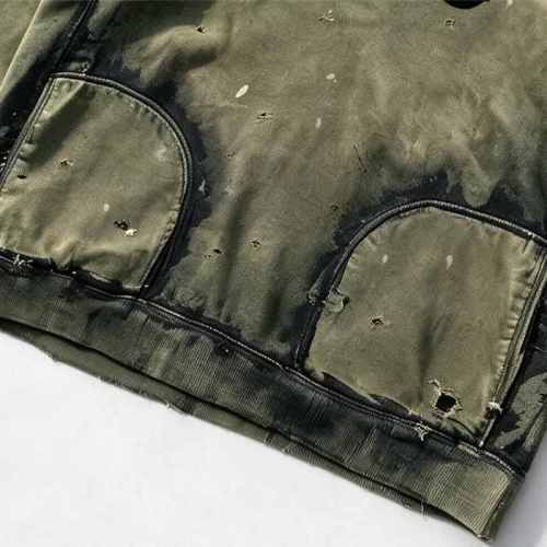 Custom 100% Cotton 380GSM Distressed Vintage Streetwear Hoodie — Spray Dye & Ripped Details