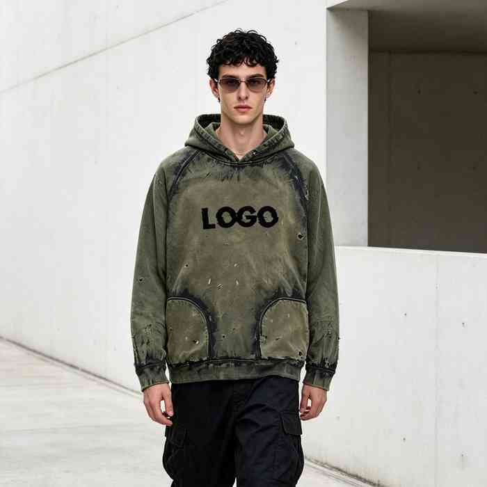 Distressed vintage streetwear hoodie detail 2