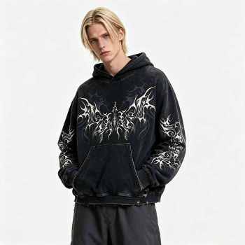 Custom 100% Cotton 420GSM Distressed Vintage Streetwear Hoodie — Screen Print & Ripped