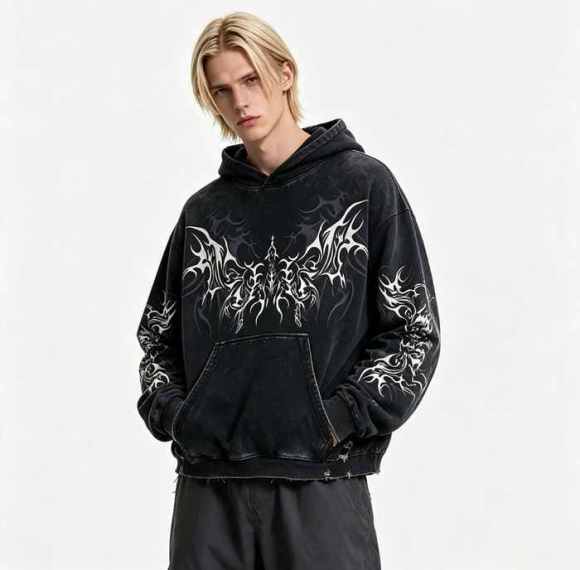 Custom 100% Cotton 420GSM Distressed Vintage Streetwear Hoodie — Screen Print & Ripped