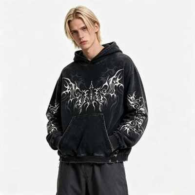 Custom 100% Cotton 420GSM Distressed Vintage Streetwear Hoodie — Screen Print & Ripped