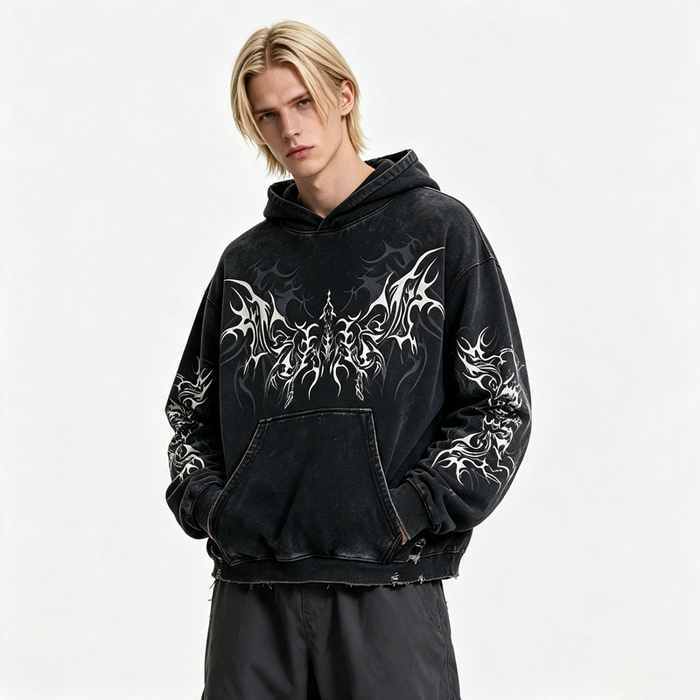 Custom 100% Cotton 420GSM Distressed Vintage Streetwear Hoodie — Screen Print & Ripped