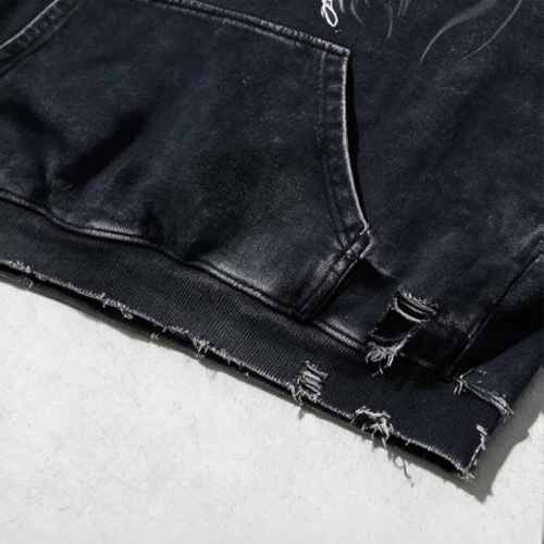 Custom 100% Cotton 420GSM Distressed Vintage Streetwear Hoodie — Screen Print & Ripped