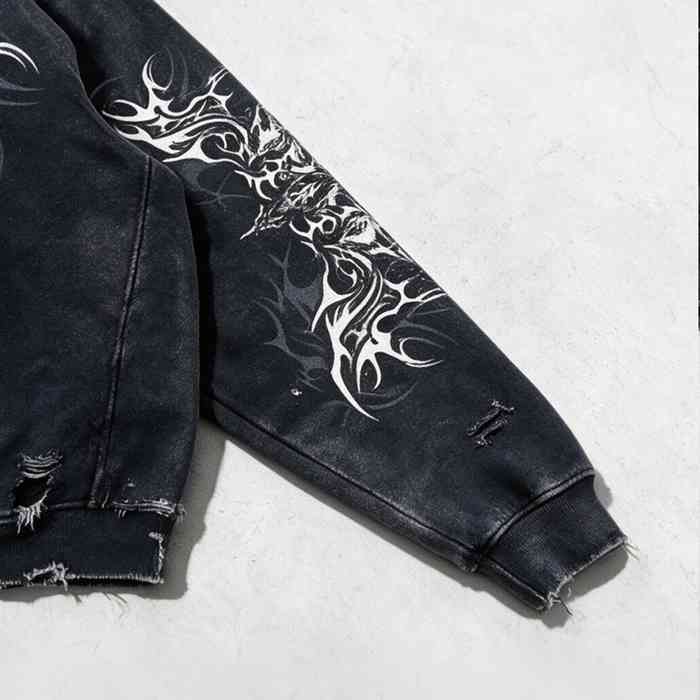 Distressed vintage streetwear hoodie detail 1