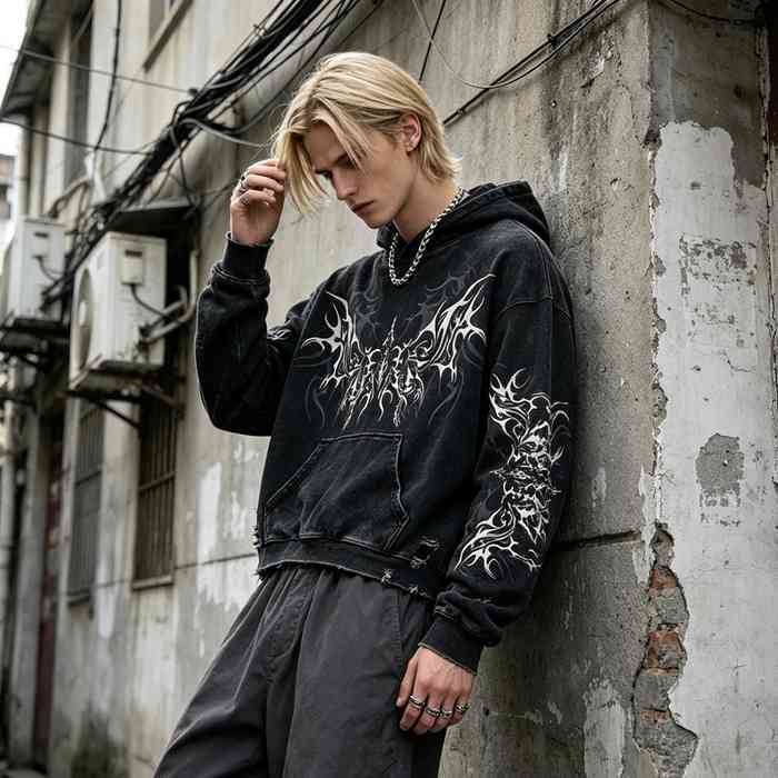 Distressed vintage streetwear hoodie detail 3