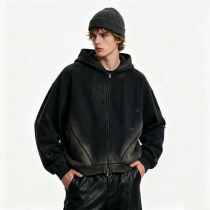Custom 100% Cotton 450GSM Distressed Vintage Streetwear Hoodie — Spray Dye & Ripped Details