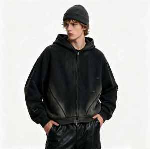 Custom 100% Cotton 450GSM Distressed Vintage Streetwear Hoodie — Spray Dye & Ripped Details