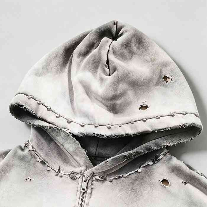 Distressed vintage streetwear hoodie detail 1