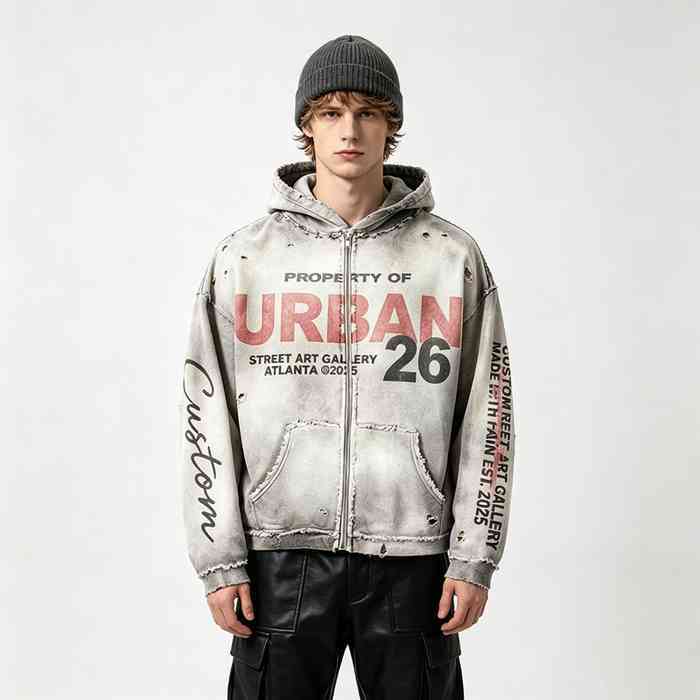 Distressed vintage streetwear hoodie detail 3