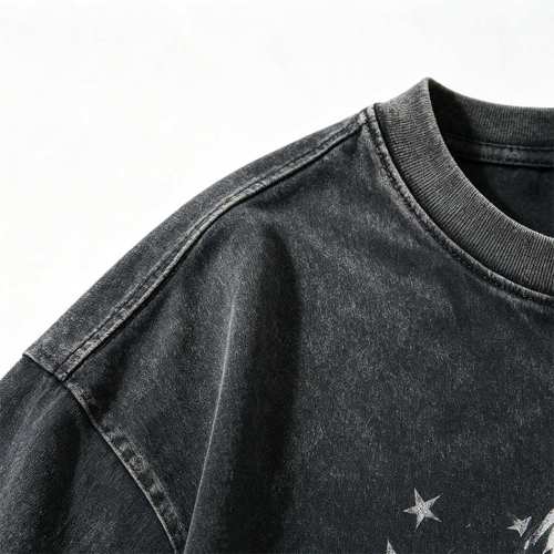 Custom 95% Cotton 5% Spandex Vintage Streetwear T-Shirt — Washed with Screen Print & Silver Foil