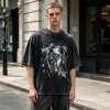 Custom 95% Cotton 5% Spandex Vintage Streetwear T-Shirt — Washed with Screen Print & Silver Foil
