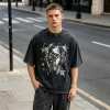 Custom 95% Cotton 5% Spandex Vintage Streetwear T-Shirt — Washed with Screen Print & Silver Foil