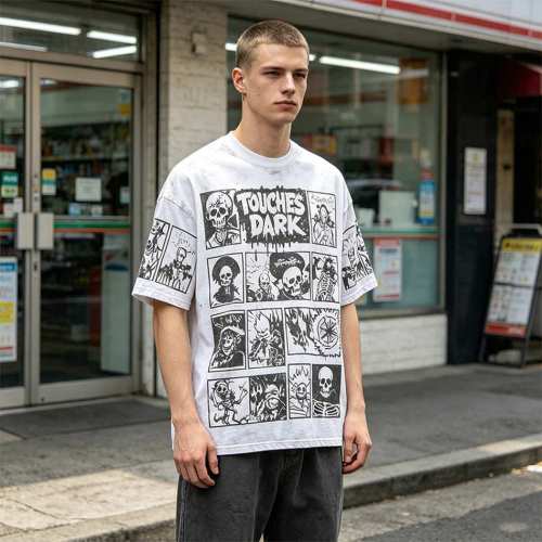 Custom 95% Cotton 5% Spandex Vintage Streetwear T-Shirt — Garment Washed with Screen Print