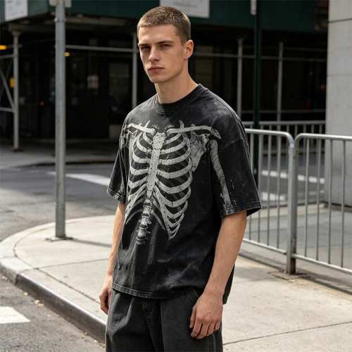 Custom 95% Cotton 5% Spandex Vintage Streetwear T-Shirt — Garment Washed with Screen Print