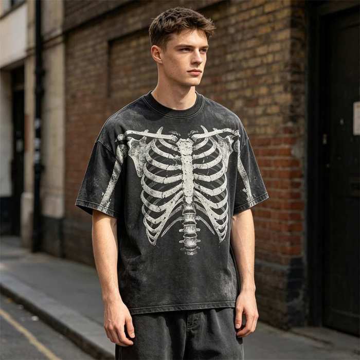 Custom 95% Cotton 5% Spandex Vintage Streetwear T-Shirt — Garment Washed with Screen Print