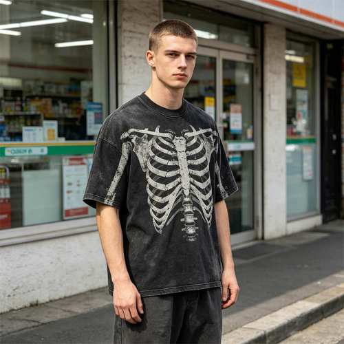 Custom 95% Cotton 5% Spandex Vintage Streetwear T-Shirt — Garment Washed with Screen Print