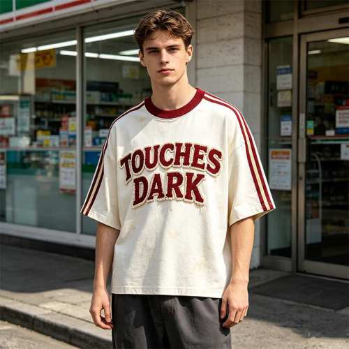 Custom 95% Cotton 5% Spandex Vintage Streetwear T-Shirt — Washed with Patch & Towel Embroidery