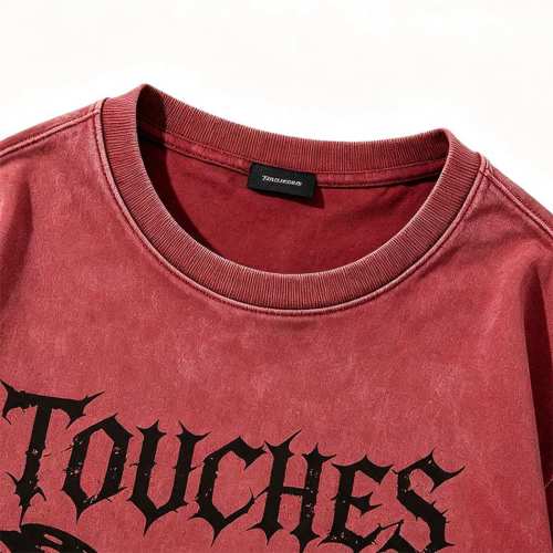 Custom 95% Cotton 5% Spandex Vintage Streetwear T-Shirt — Washed with Splicing & Screen Print
