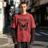 Custom 95% Cotton 5% Spandex Vintage Streetwear T-Shirt — Washed with Splicing & Screen Print